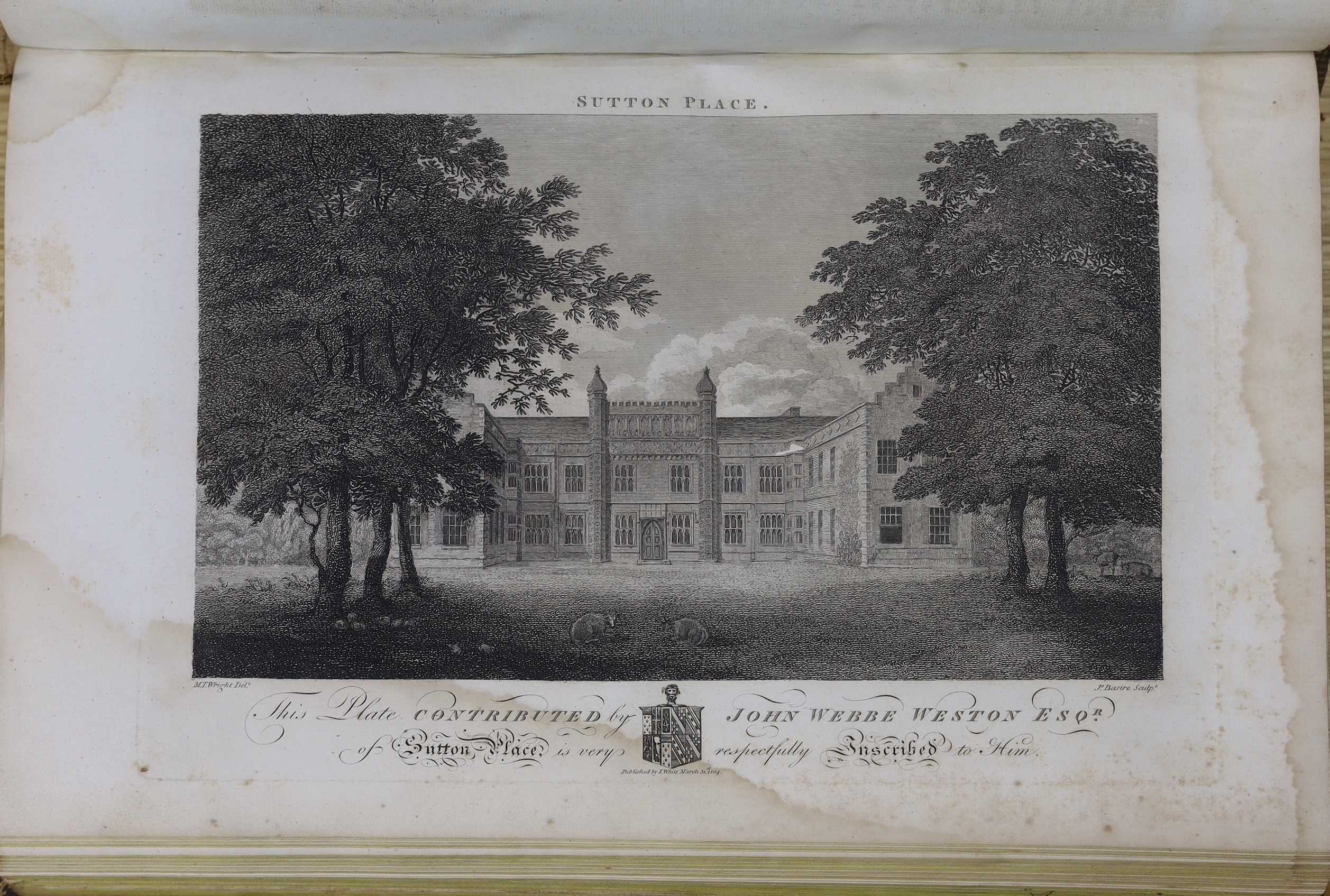 SURREY: Manning, Owen and William Bray. The History and Antiquities of the County of Surrey, 3 vols., 2 folding maps, 82 engraved plates including 13 Domesday facsimiles, 13 folding genealogies, near contemporary calf, L